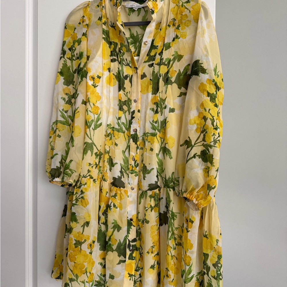 Julia Jordan Yellow and Green Floral Long Sleeve Dress